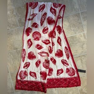 Vintage Oscar de la Renta Red and White Seashell Pattern Scarf